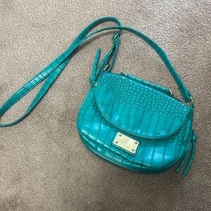 Teal Crocodile-Embossed Crossbody Bag